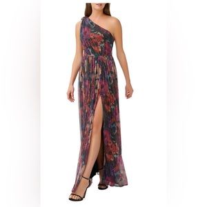 Aidan Aidan Mattox Front-Slit Floral-Print Pleated Maxi Dress